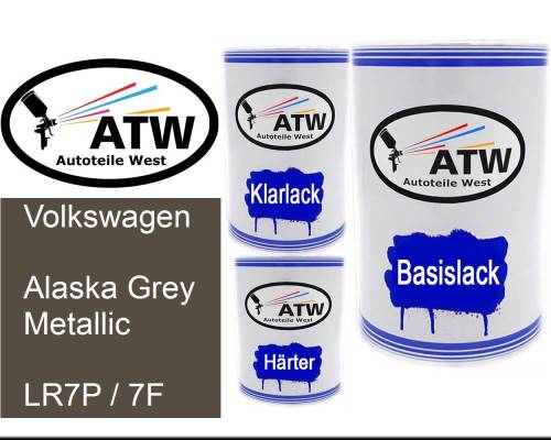 Volkswagen, Alaska Grey Metallic, LR7P / 7F: 500ml Lackdose + 500ml Klarlack + 250ml Härter - Set, von ATW Autoteile West.